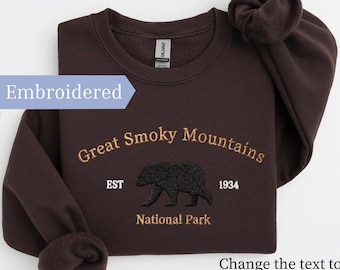 Embroidered Great Smoky Mountains Sweatshirt, Custom Smokies National Park Crewneck