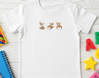 Embroidered Corgis Kids T-Shirt, Youth Dog Lover Tee