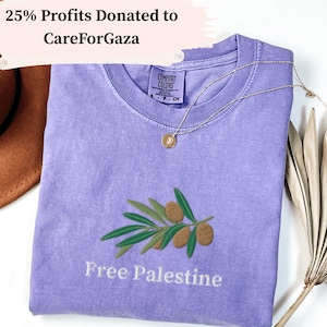 コンフォートカラーズ フリーパレスチナTシャツ、刺繍入りパレスチナオリーブシャツ、フリーパレスチナガザシャツ、刺繍入りパレスチナフルーツTシャツ