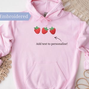 Embroidered Strawberries Hoodie, Custom Summer Sweatshirt
