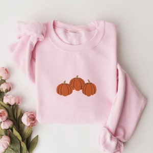 Light Pink Embroidered Pumpkins Crewneck Sweatshirt