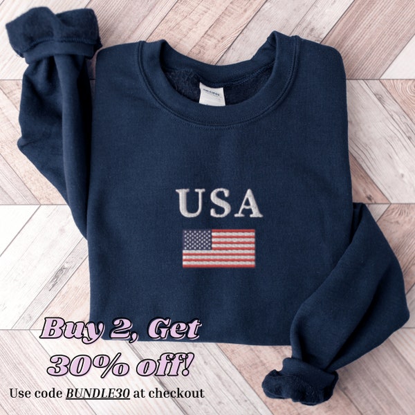 Embroidered US Flag Sweatshirt, Embroidered USA Flag Shirt, United States of America Sweatshirt, 4th of July Sweater, US Flag Shirt