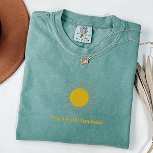 Comfort Colors Sunshine T-Shirt, Embroidered You are my Sunshine Shirt, Embroidered Sun Shirt, Custom Embroidered Sunshine Shirt