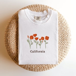 Comfort Colors California T-Shirt, Embroidered California State Flower Shirt, Poppy Flower Shirt, Embroidered California T-Shirt