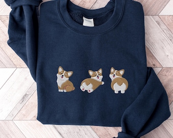 Corgis Sweatshirt, besticktes Corgis Rundhals-Sweatshirt, benutzerdefinierte Corgis Hunde Shirt, lustiges Sweatshirt, Hundeliebhaber Shirt, individuelles Welpen Shirt