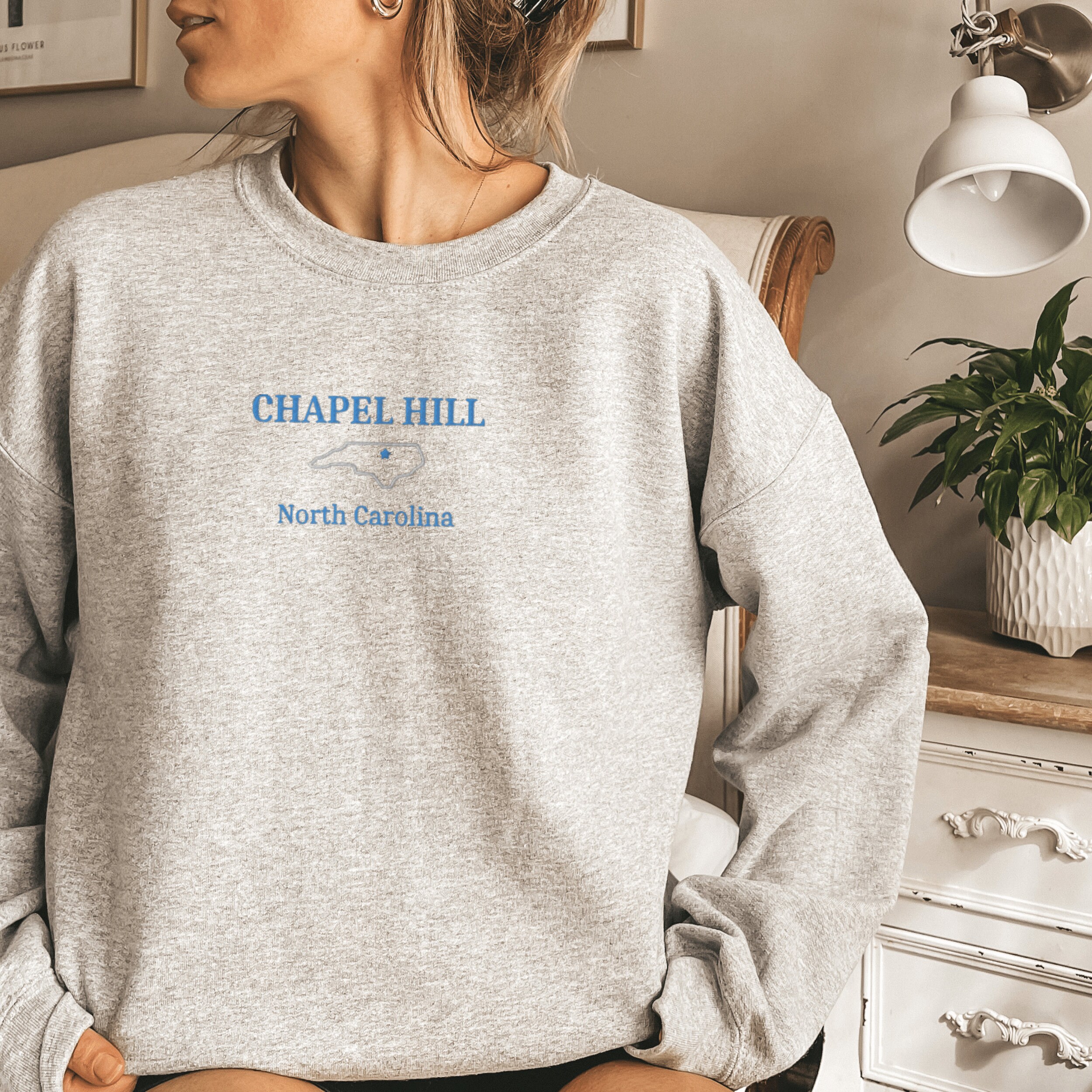 Chapel Hill North Carolina Sweatshirt Embroidered Carolina Sweater Embroidered Crewneck UNC Sweatshirt Carolina Shirt Etsy