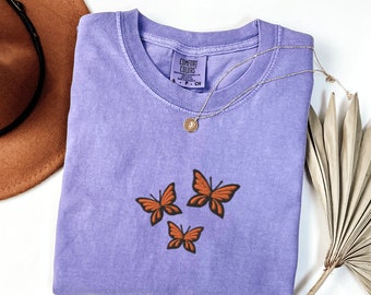 Comfort Colors Embroidered Butterflies T-Shirt