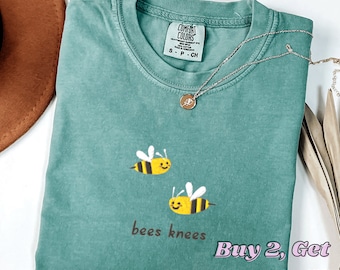 Comfort Colors Embroidered T-Shirt, Cute Bees Shirt, Bees Knees Embroidered Shirt, Silly Shirt, Funny Bee Embroidered Shirt