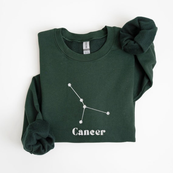 Cancer Zodiac Embroidered Crewneck Sweatshirt, Astrology Sweater