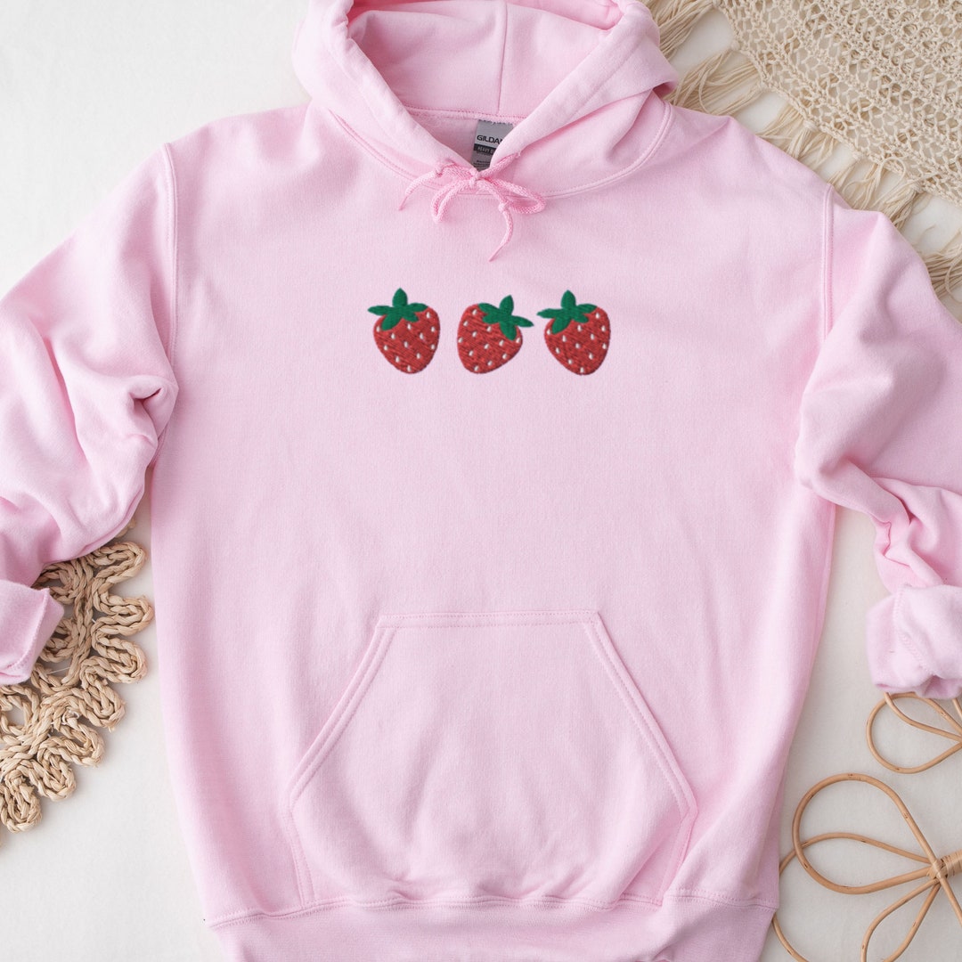 Strawberry Hoodie, Embroidered Strawberries Hoodie, Embroidered Fruit ...