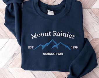 Embroidered Mount Rainier Sweatshirt, Washington National Park Crewneck Sweater