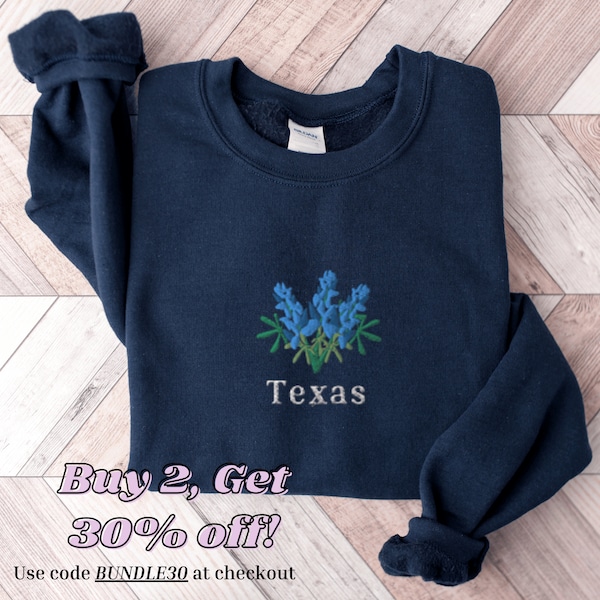 Texas Bluebonnets Sweatshirt, Geborduurd Texas Shirt, Texas Crewneck Trui, Geborduurd Bluebonnets Shirt, Texas Bluebonnets Trui