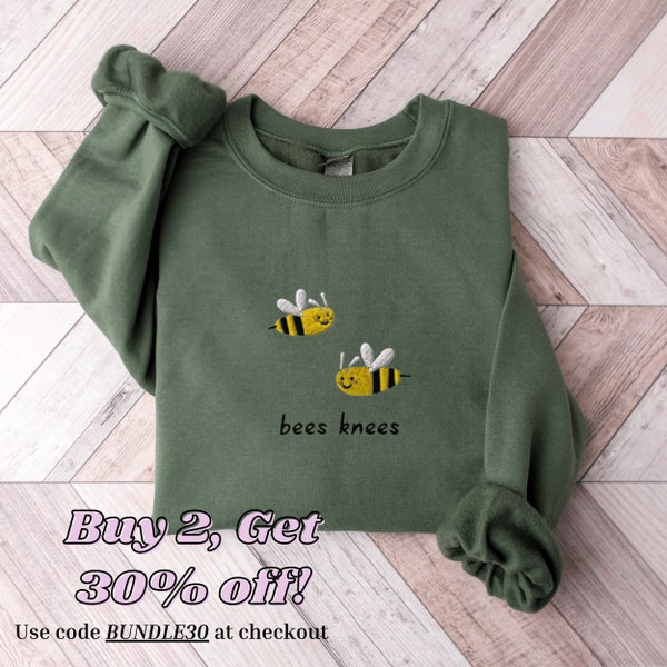Bees Knees Sweatshirt Embroidered, Embroidered Bees Crewneck Sweater, Embroidered Bees Shirt, Bees Knees Sweater, Funny Embroidered Sweater