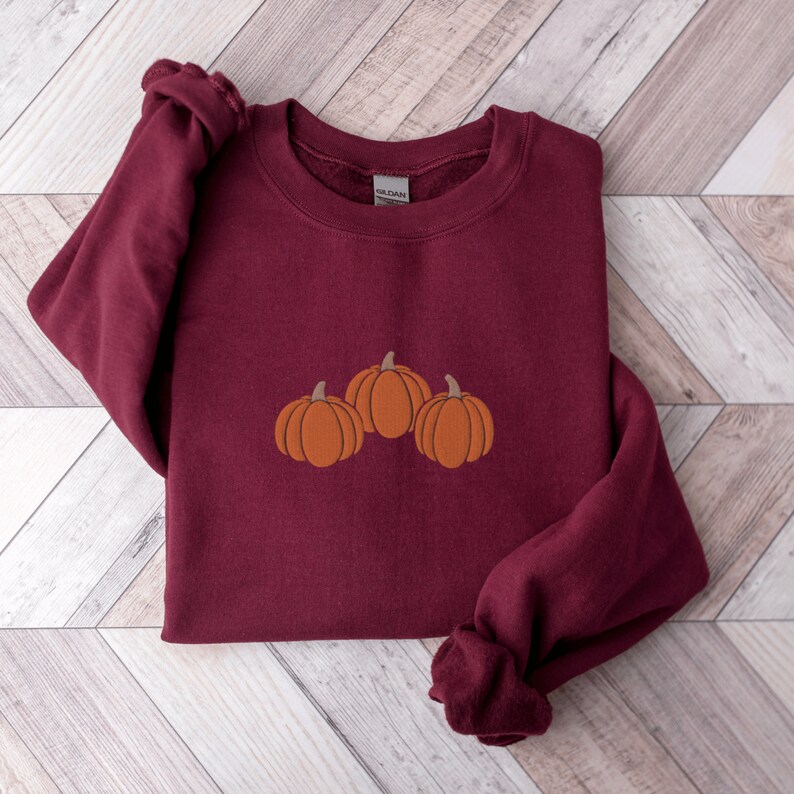 Maroon Embroidered Pumpkins Crewneck Sweatshirt