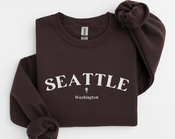 シアトルワシントンスウェットシャツ、刺繍入りワシントンクルーネック