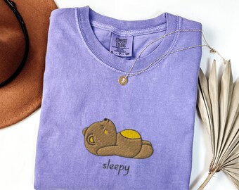 Comfort Colors Embroidered Sleepy Bear T-Shirt