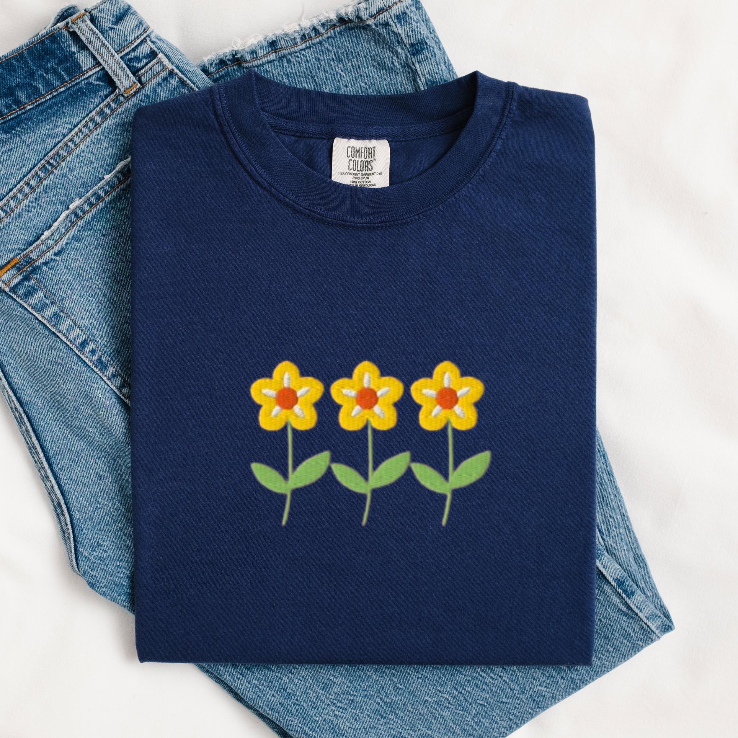 Comfort Colors Embroidered Yellow Flower T-shirt - Etsy