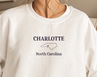 Charlotte North Carolina Sweatshirt, Besticktes Charlotte Shirt, Bestickter Carolina Pullover, Crewneck Pullover, NC Shirt