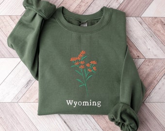 Wyoming State Flower Sweatshirt, Embroidered Wyoming Crewneck Sweatshirt, Indian Paintbrush Flower Shirt, Embroidered Wyoming Sweater