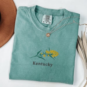 Comfort Colors Kentucky T-Shirt, Embroidered Kentucky State Flower Shirt, Goldenrod Flower Shirt, Embroidered Kentucky T-Shirt