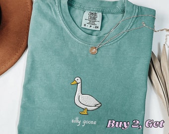 Silly Goose Comfort Colors Shirt, Embroidered Goose Crewneck T-Shirt, Silly Goose Shirt, Funny Shirt, Embroidered Comfort Colors Shirt