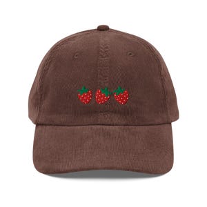 Embroidered Strawberries Baseball Hat, Corduroy Strawberries Hat, Berries Baseball Cap, Custom Embroidered Dad Hat, Vintage Strawberry Cap