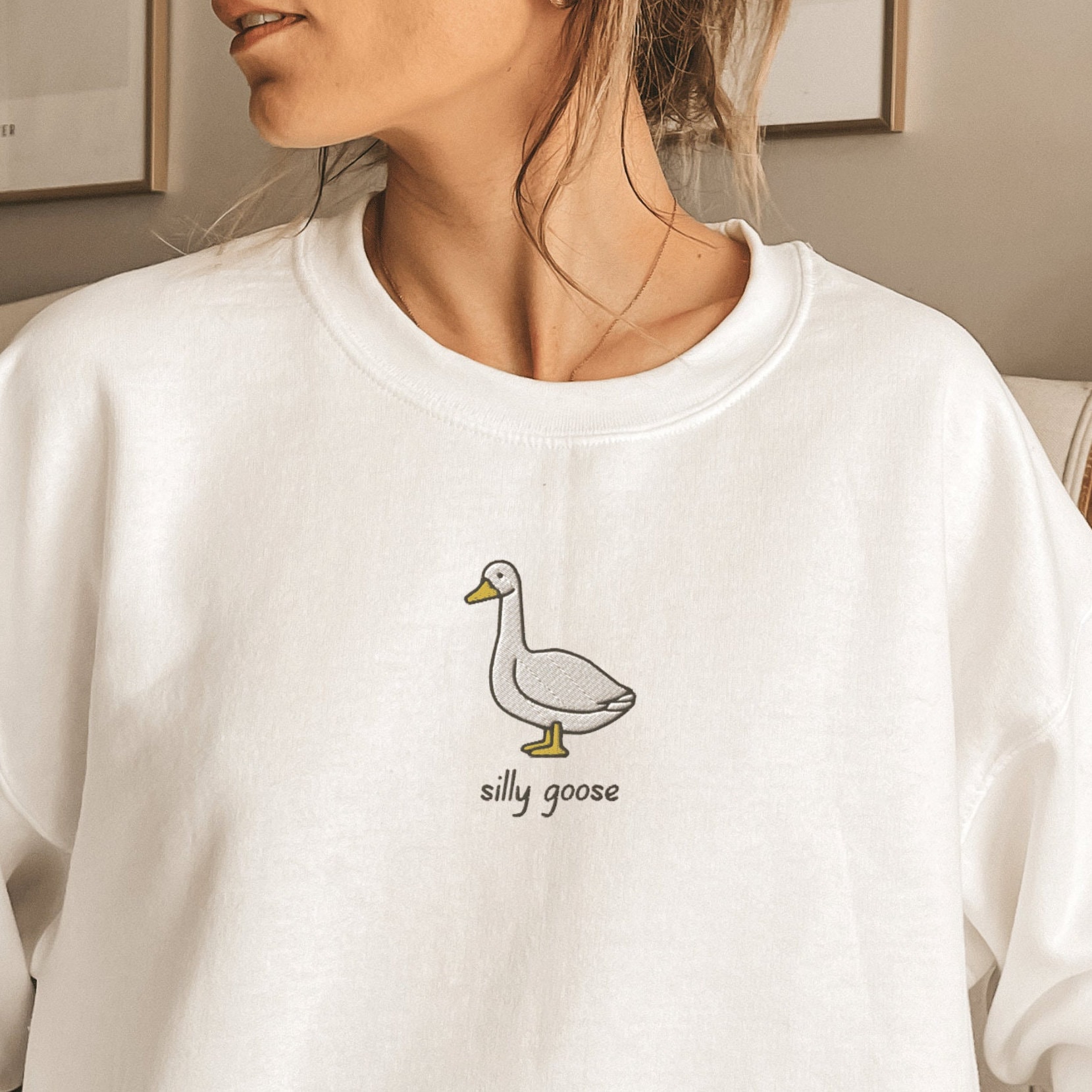 Discover Embroidered Silly Goose Sweatshirt, Embroidered Goose Sweatshirt