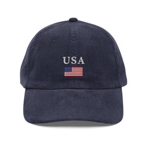 Embroidered US Flag Baseball Hat, Corduroy USA Flag Hat, usa Baseball Cap, Custom Embroidered Dad Hat, Vintage US Flag Cap