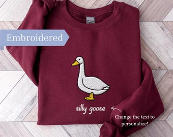 Sweater van Silly Goose, geborduurde trui met grappige dieren en ronde hals