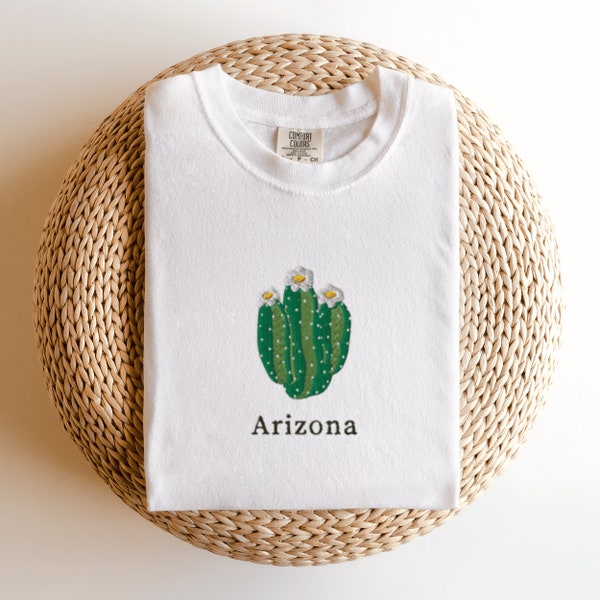 Comfort Colors Arizona T-Shirt, Embroidered Arizona State Flower Shirt, Cactus Flower Shirt, Embroidered Arizona T-Shirt, Saguaro Cactus