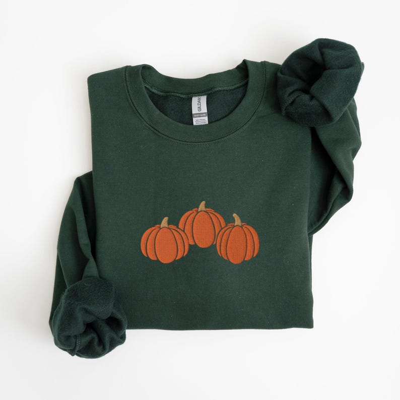 Forest Green Embroidered Pumpkins Crewneck Sweatshirt