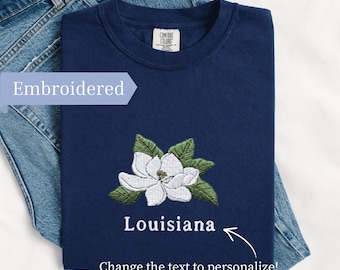 Comfort Colors Embroidered Louisiana Magnolia Flower T-Shirt