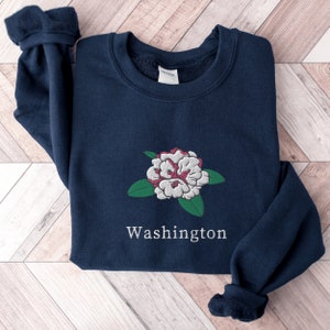 Washington State Flower Sweatshirt, Embroidered Washington Crewneck Sweater, Rhododendron Flower Shirt, Embroidered Washington Sweatshirt