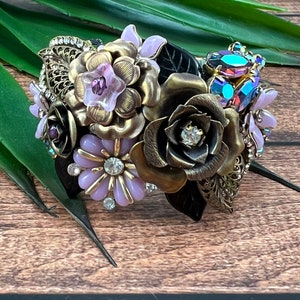 Vintage Rhinestone Flower Cuff: Upcycled Western Statement Bracelet