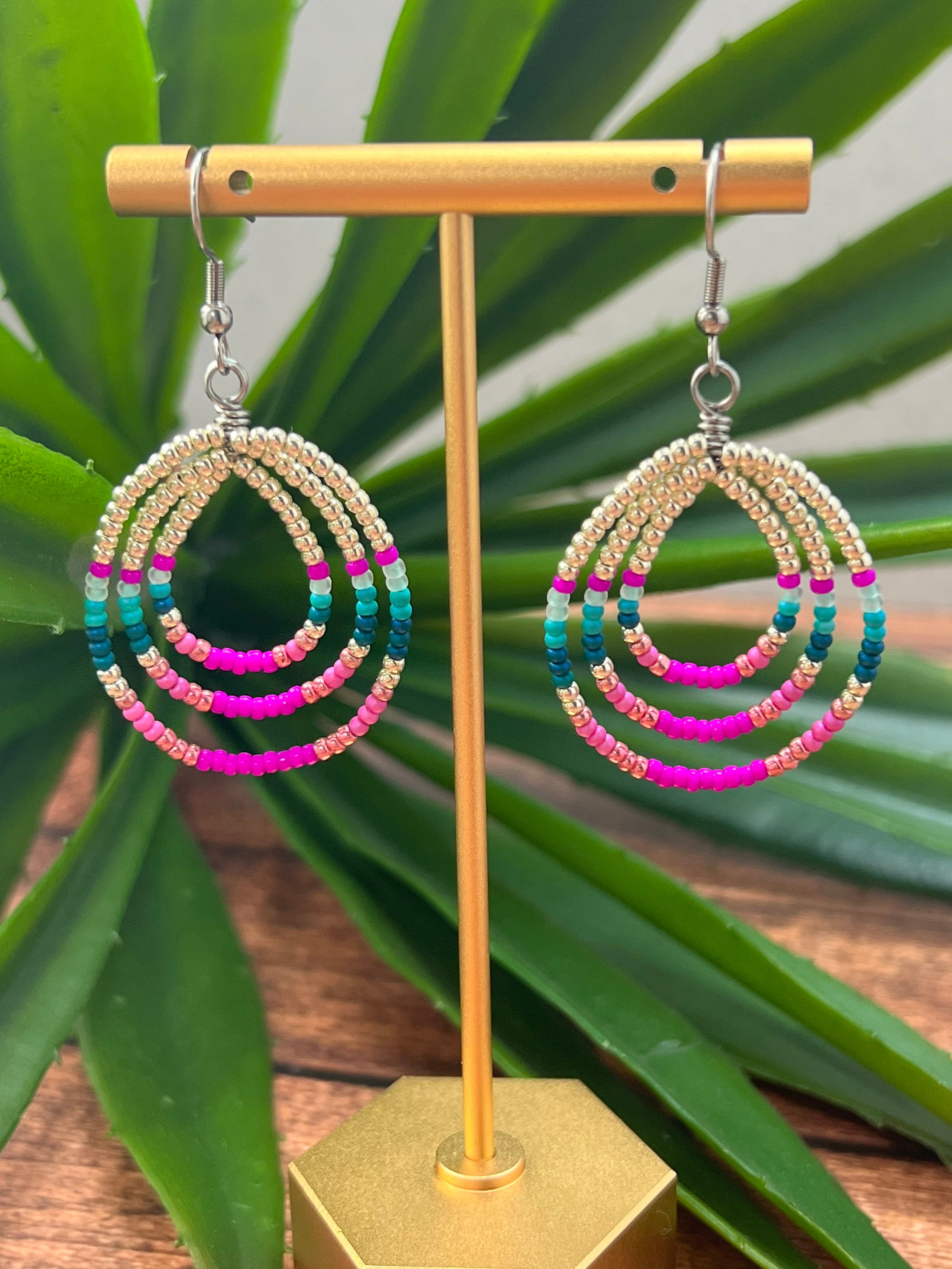 Earrings, Triple Loop Earrings, Hoops, Seed Bead, Western, Rodeo - Etsy