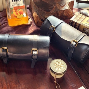 Hand Crafted Black Leather Biker Tool Bag Custom Made (LIsting is for ONE BAG)