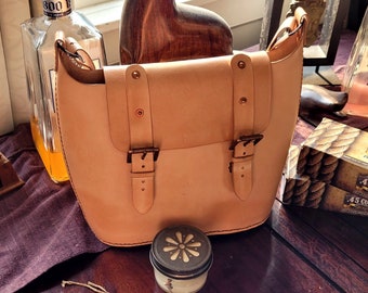 Handmade and Hand Stitiched veg tanned leather purse or Biker Bag