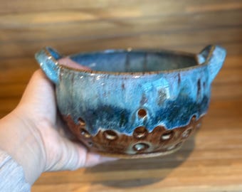 Berry Bowl, Pottery Collander, Pottery Strainer, Wheel Thrown Pottery Berry Bowl, Handmade Collander, Stoneware Strainer Bowl