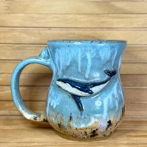 Hand-Thrown Stoneware Whale Mug, Sand and Sea, Coastal Blue Sand Glaze