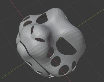 May include: A gray 3D printed mask with a geometric design and multiple holes. The mask is designed to cover the nose and mouth.