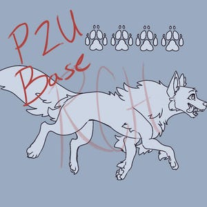 Könnte beinhalten: Zeichnung eines laufenden Wolfes in Linienform auf weißem Hintergrund. Der Wolf ist nach rechts gerichtet, mit offenem Maul und herausgestreckter Zunge. Die Zeichnung ist mit "P2U Base" beschriftet.