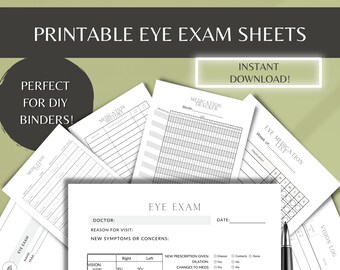 Printable Eye Exam Info Logs / Printable Eye Drop Sheet and Checklist / DIY Medical Binder Vision Exam Sheet /
