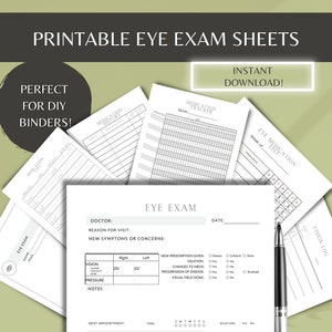 Augen Exam Info Logs / Druckbares Augentropfen-Blatt und Checkliste / DIY Medizinisches Binder Vision Exam Sheet /