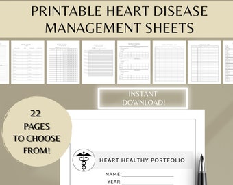 22 Blood Pressure Logs / Heart Disease Printable Binder/ Blood Pressure Control / Cholesterol Control / Meal List and Exercise Pages