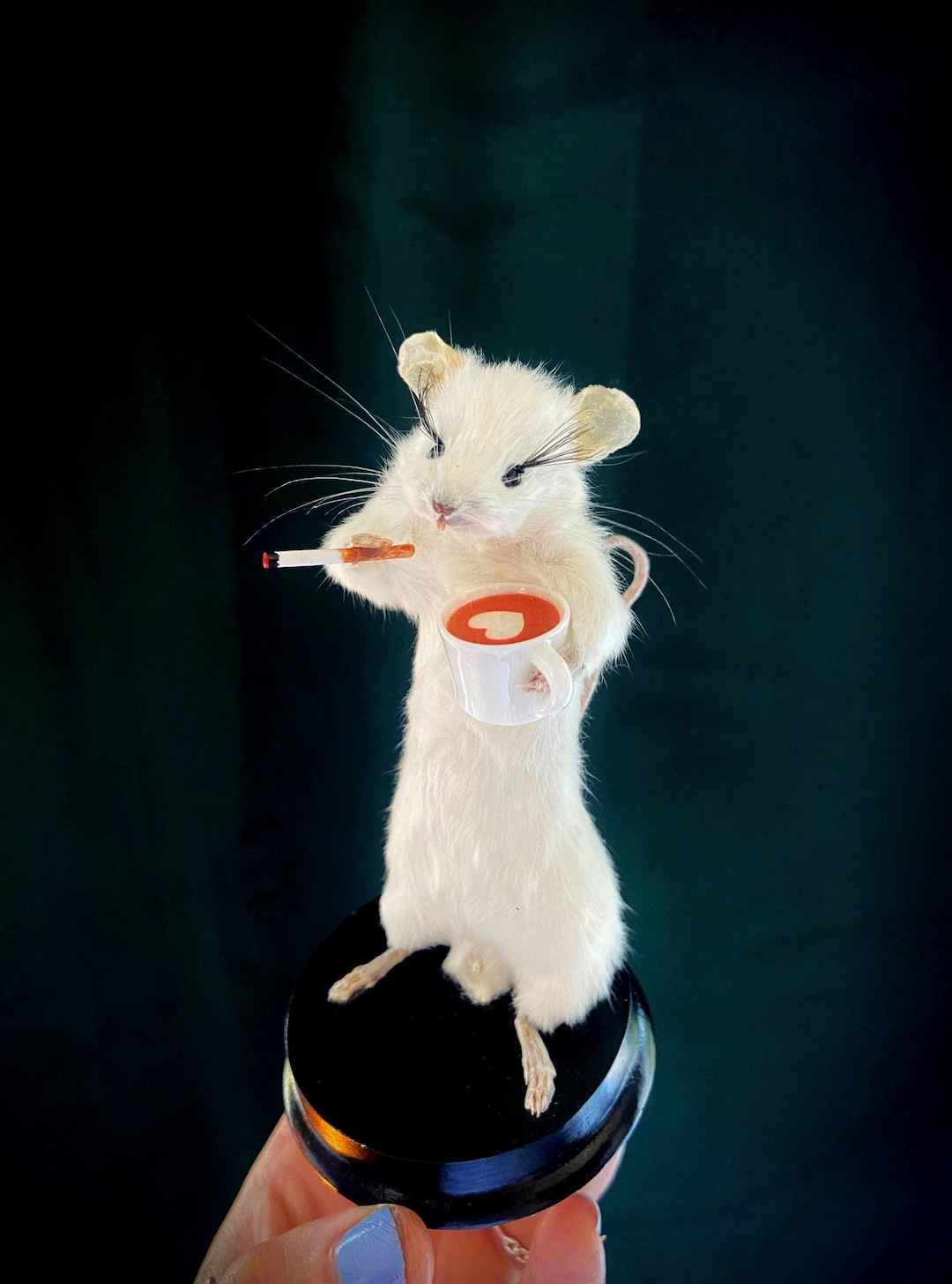 Taxidermy Drinking Smoking Mouse Gift for Coffee Lover