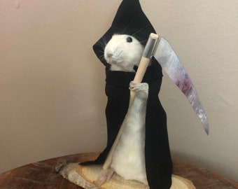 Taxidermy made to order grim reaper rat mouse