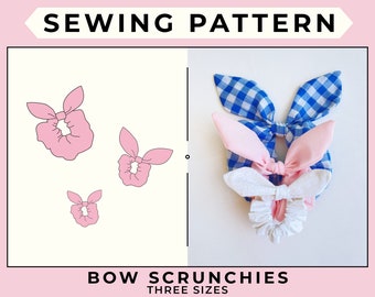 Scrunchie Sewing Pattern | Digital PDF Pattern | Three Sizes | Bow Scrunchies | Hair Tie with Bunny Ears | Instant Download