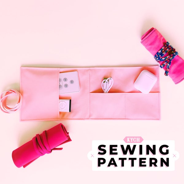 Roll Pouch PDF Sewing Pattern | Easy to Sew Travel Roll-up for tech, chargers, and accessories | Instant Digital Download | DIY Project