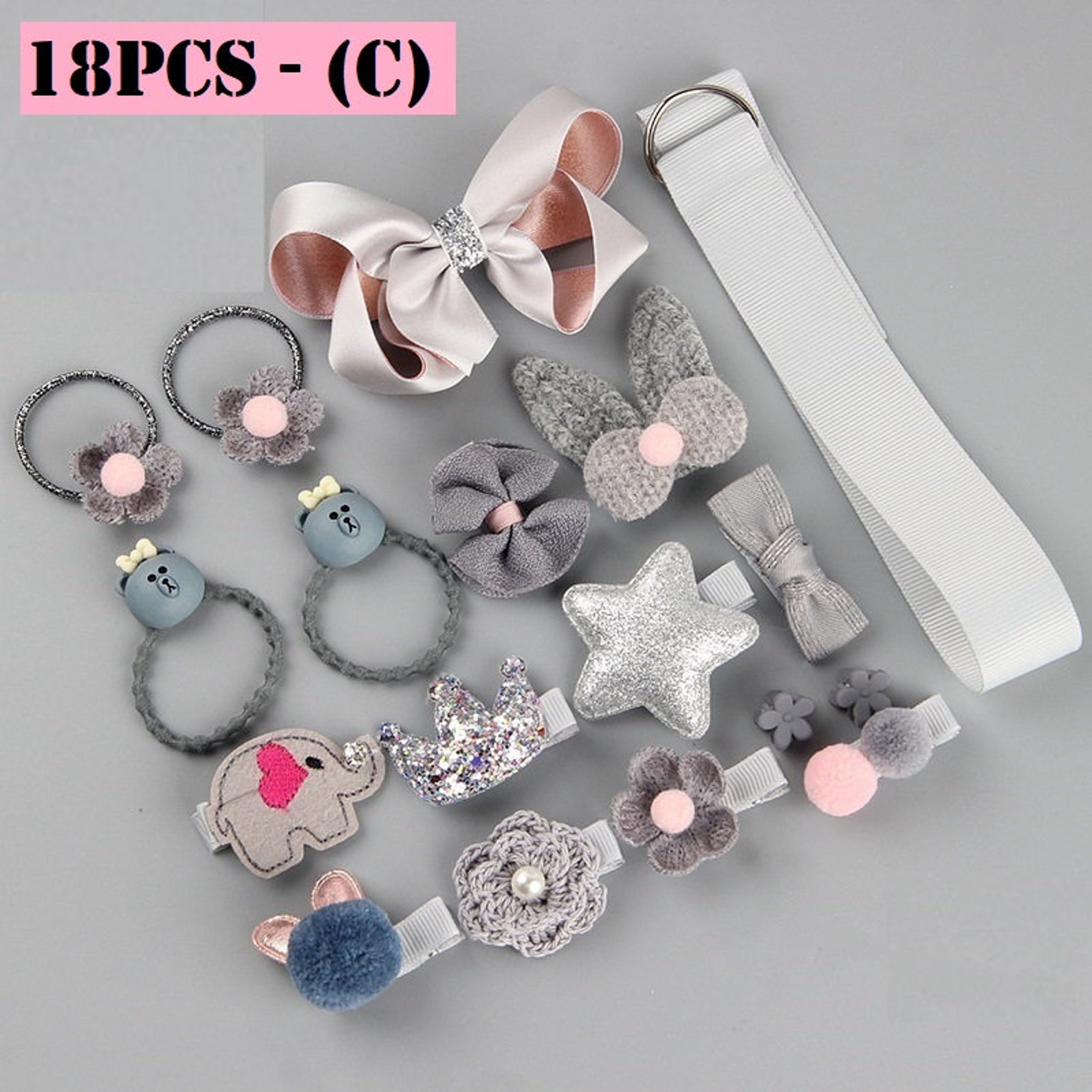 Hair Accessories Gift Set 18 PIECES, Girl Hair Ties, Hair Clips