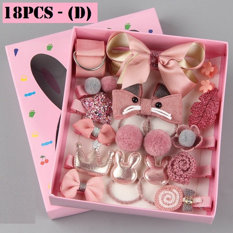 Hair Accessories Gift Set 18 PIECES, Girl Hair Ties, Hair Clips